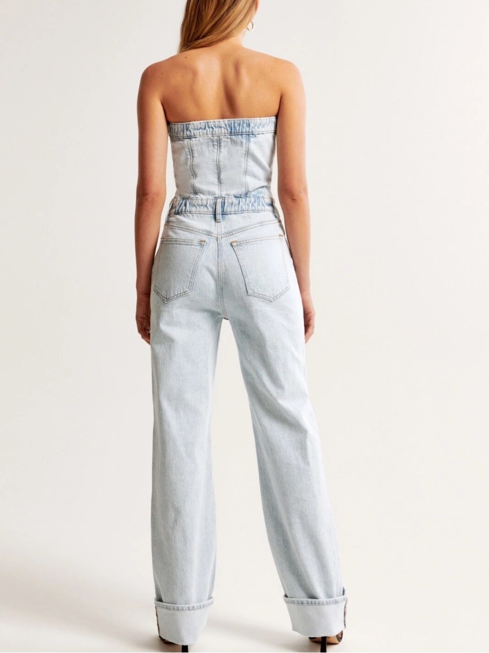 Abercrombie & Fitch wide leg strapless denim jumpsuit NWT Small tall - Picture 3 of 7